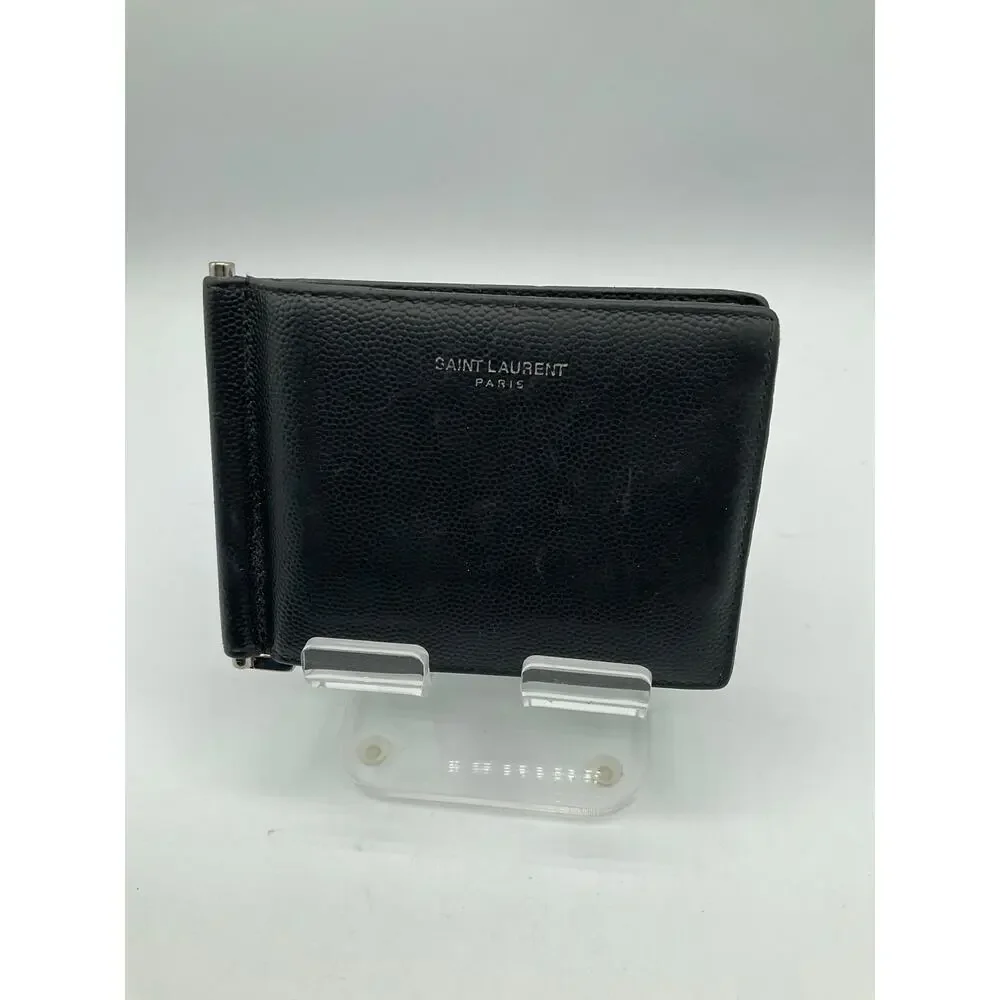 Saint Laurent Black Leather Money Clip Wallet